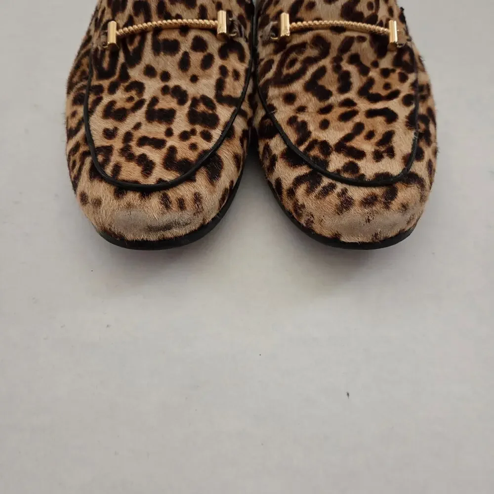 Sam Edelman Lior Leather Calf Hair Leopard Print Bridle Loafers Sz 8.5 Academia - Picture 8 of 11